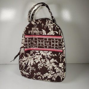 Vera Bradley Lunch Bag Zipper Closure Carry Handles Brown Floral w/ Pink Accent